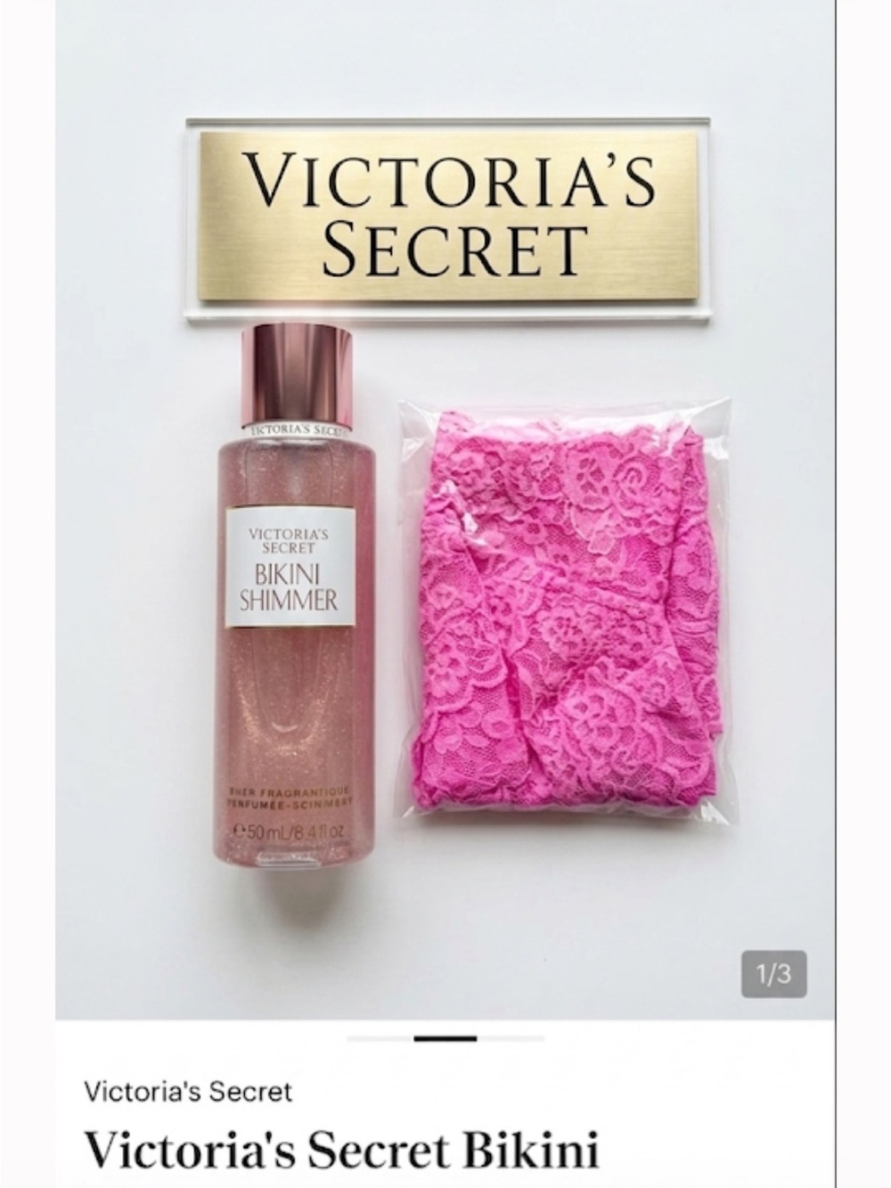Victoria's Secret Bikini Shimmer Body Mist - Pink and lrg lace undies 2pc